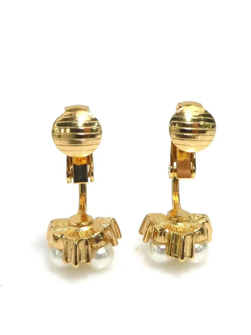 Auth Christian Dior Earrings Gold/White #303058C11B